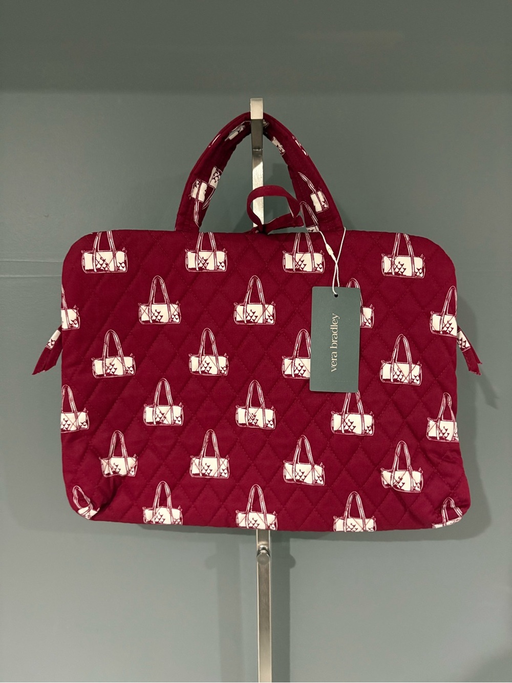 Vera Bradley Maroon Quilted Laptop Bag with White Purse Print
